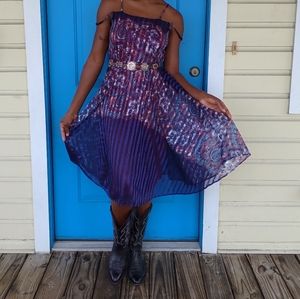 70's Paisley Bohemian Pleated Dress Sz Small